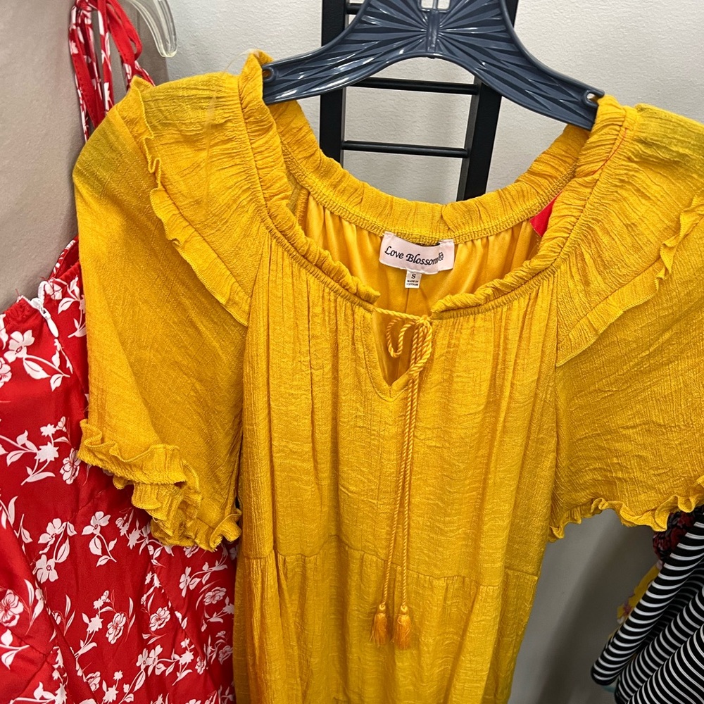 Love Blossoms Yellow Ruffle Midi Dress